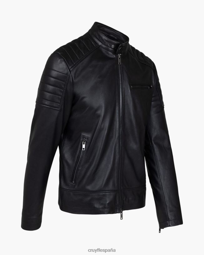 chaqueta biker de cuero cristóbal Cruyff hombres negro D6DNB690 chaqueta