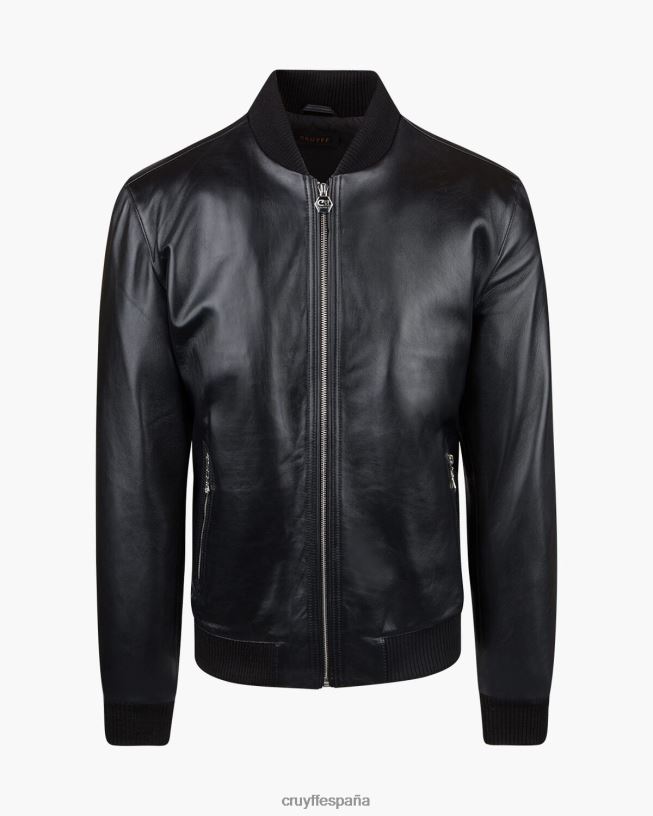 chaqueta bomber de cuero julio Cruyff hombres negro D6DNB779 chaqueta