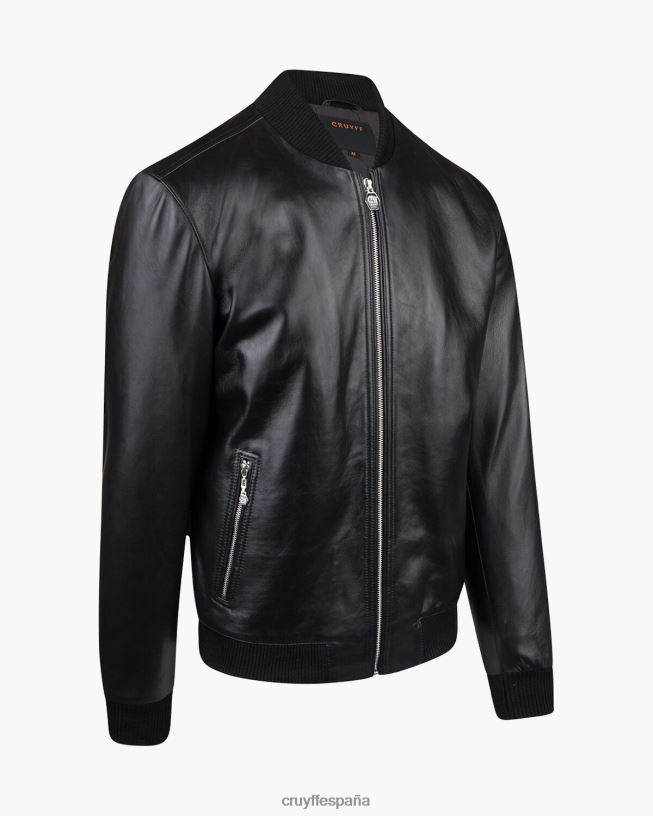 chaqueta bomber de cuero julio Cruyff hombres negro D6DNB779 chaqueta
