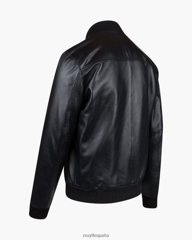 chaqueta bomber de cuero julio Cruyff hombres negro D6DNB779 chaqueta