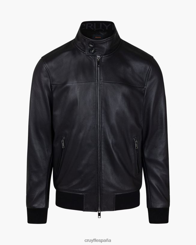 chaqueta harrington de cuero dante Cruyff hombres negro D6DNB684 chaqueta