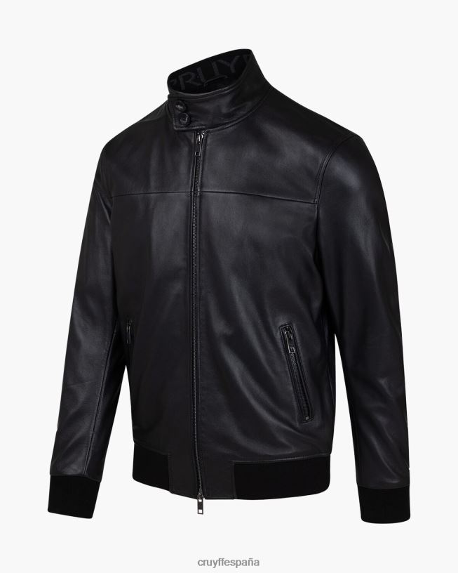 chaqueta harrington de cuero dante Cruyff hombres negro D6DNB684 chaqueta