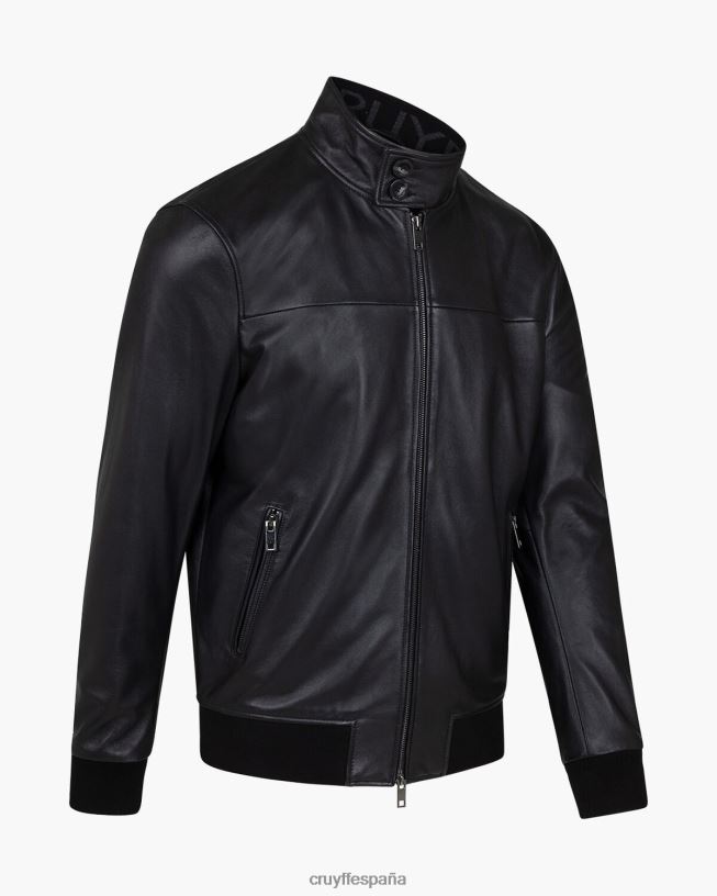 chaqueta harrington de cuero dante Cruyff hombres negro D6DNB684 chaqueta