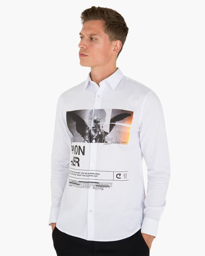 camisa con estampado de siva Cruyff hombres blanco D6DNB887 camisa
